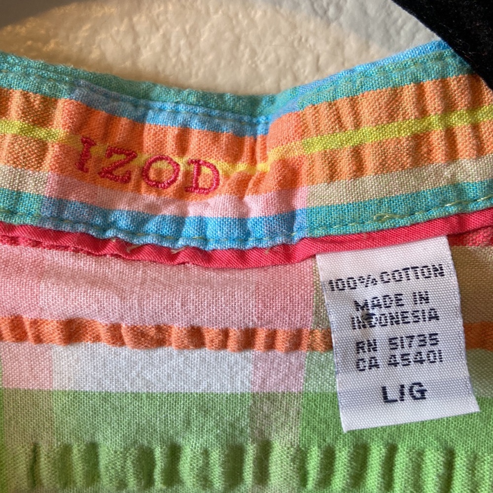 Vintage 90s IZOD PASTEL PLAID 100% COTTON Button Down - Picture 3 of 4